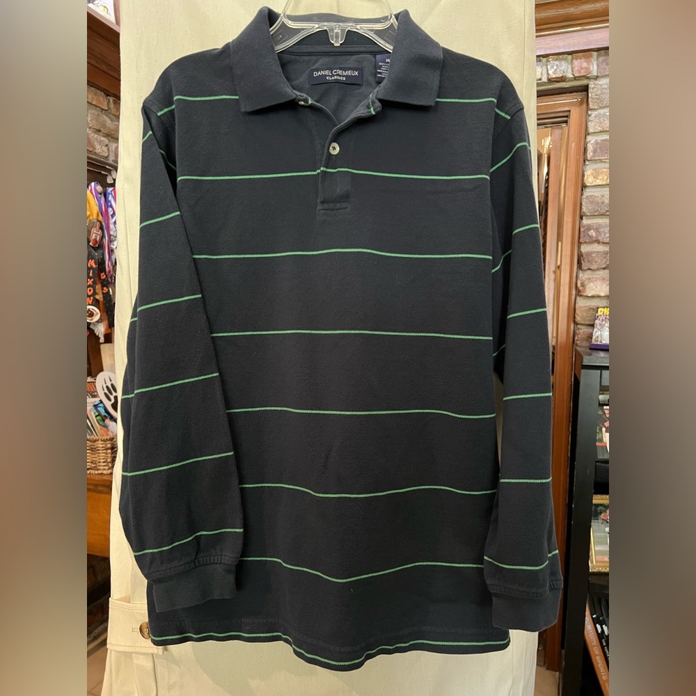 Boys (youth) Daniel Cremieux Long Sleeve polo shirt Navy/Green striped Size 14